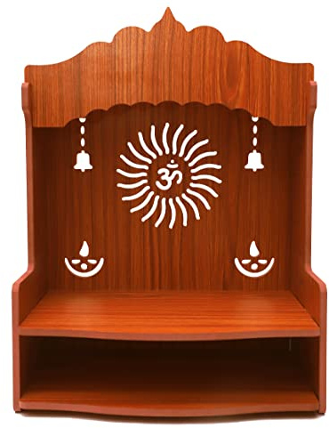 Bhavya Enterprise Divokah Beautiful Mdf Wooden Temple/Pooja Mandir For Home And Office/Wall Mounted Temple/Puja Stand (8 Mm Plywood Thickness) (Wdn Ombell)