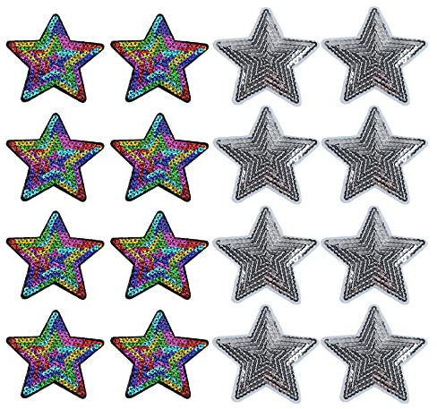 Sctmda 30 Stück Applikationen zum Aufbügeln Sterne zum Aufbügeln Stars Appliques Stern Pailletten Patches Aufnäher Bügelbild Sternenflicken Bügelbild Aufnäher Stern Stars Bestickter Aufnäher