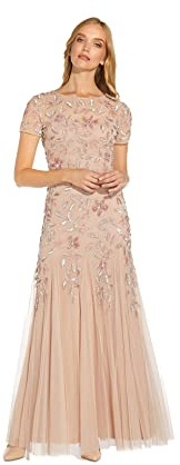 Adrianna Papell Women's Plus-Size Floral Beaded Gown with Godets
