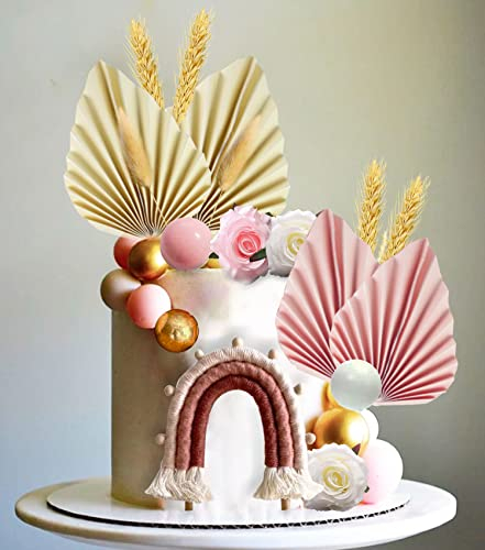 JeVenis Boho Gâteau Décoration Rose Gâteau Décoration Boho Fête D'anniversaire Fournitures Feuilles De Palmier Gâteau Décoration Boho Arc-En-Ciel Gâteau Décoration Boules Gâteau Décoration