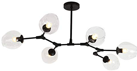 Magic Bean Molecular Chandelier, LED-Glas-Lampenschirm-Pendelleuchte, nordische Vintage-Hängelampe für Wohnzimmer, Schlafzimmer, Restaurant, 6 Lichter-Transparent
