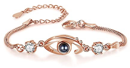 lorajewel Personalisiertes Armband mit projiziertem Foto des Paares Silber-Roségold-Armband mit Liebe Muttertag Vatertag Weihnachtsschmuck (Roségold-1)