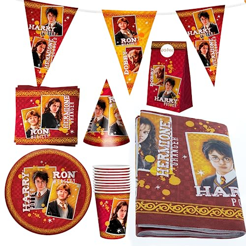 Party Factory `Harry Potter´ XXL-Set, 10 Becher, 10 Teller, 20 Servietten, 1 Tischdecke, 1 Wimpelkette, 10 Partyhüte und 10 Partytüten