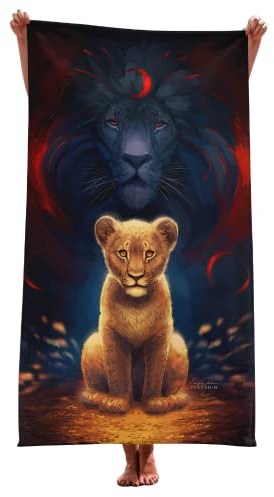 DOTERO Tiermuster Strandtuch groß 100x200-Löwe Leopard Tiger 3D-Druck Badetuch XXL-Mikrofaser Handtucher Strandtücher Badetücher (7,100x200cm)