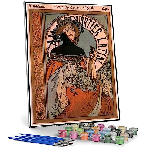 Alphonse Mucha Malset zum Selbermachen für Erwachsene, lateinisches Quartalgemälde von Alphonse Mucha, Kunsthandwerk für Wanddekoration