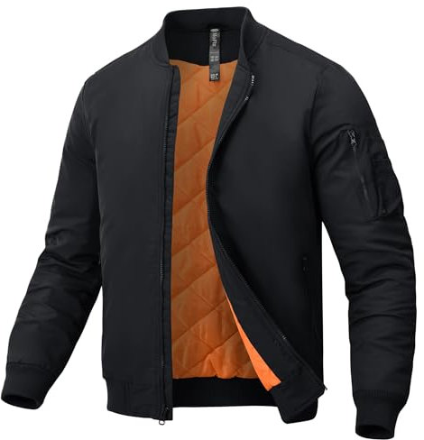 MoFiz Bomberjacke Herren Warm Gefüttert Winterjacke Übergangsjacke US Fliegerjacke Militär Bomber Stehkragen mit Ärmeltasche Schwarz 3XL