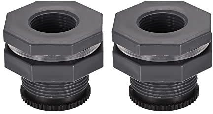M METERXITY 2 Set PVC Passaparete Raccordo - Passaparete Filettato Acqua Serbatoio Connettore, con Spina Raccordo, Applica a Acquari, Pioggia Secchi (Filettatura G1, Grigio)
