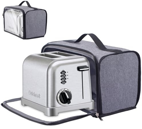 Toaster Cover with Base for 2 Slice Wide Slot, Dust Covers Compatible with Cuisinart 2 Slices, Toaster Bags with Zipper Closure (Cover Only)