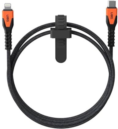 URBAN ARMOR GEAR UAG Rugged Kevlar Core Power Cable USBC to Lightning 5ft/1.5m 30W MFi Certified Reinforced Fast Charging Cable Compatible with iPhone 14 Pro Max, 14 Pro, 14 Plus, 14, Black/Orange