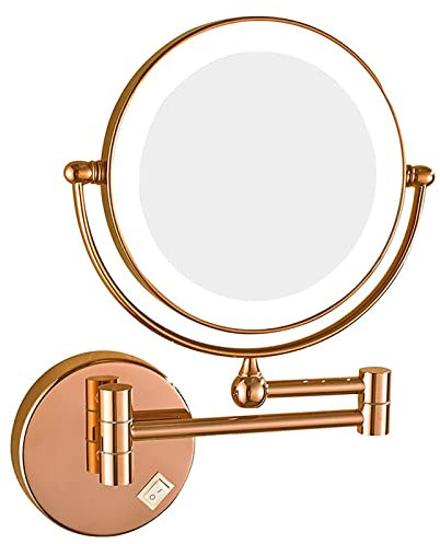 Miroir Mural, Double vitrage, Miroir Extensible 7X, Miroir de Maquillage Mural, Miroir Pliant, Miroir de Salle de Bain Rotatif à 360 degrés (Color : Rose Gold)