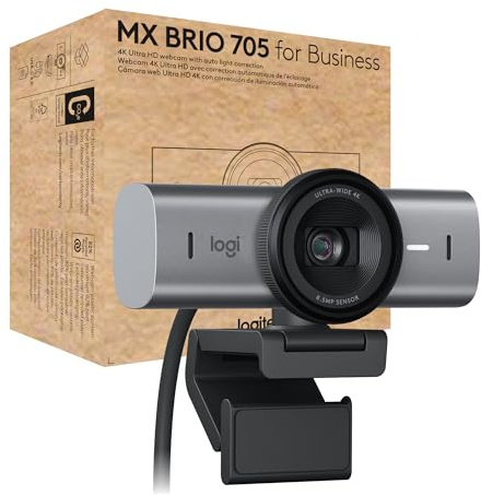 Logitech MX Brio 705 for Business 4K Webcam with Auto Light Correction, Ultra HD, Framing, Show Mode, USB-C, Works with Microsoft Teams, Zoom, Google Meet - Graphite