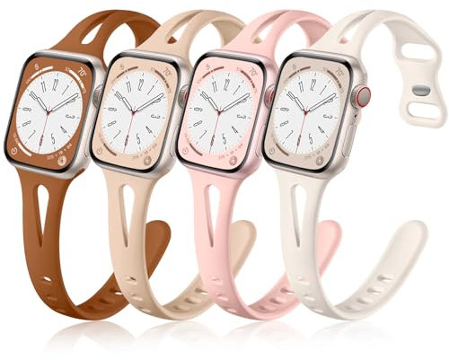 Confezione da 4 cinturini sottili compatibili con cinturini Apple Watch da 44 mm, 45 mm, 42 mm, 49 mm, per iWatch da donna, serie 9, 8, 7, 6, 5, 4, 3, 2, 1, SE, Ultra, in silicone traspirante,