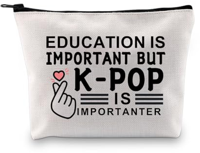 PLITI K-pop Makeup Bag Korean Drama Lover Gift Education is Important But K-pop is Importanter Toiletry Bag for Kpop Fans (Important Kpop bagU)