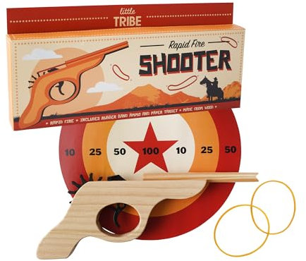 CGB Giftware | Little Tribe Wooden Rubber Band Shooter | Gift Box | Novelty Target Game | Target Fun | GB07727