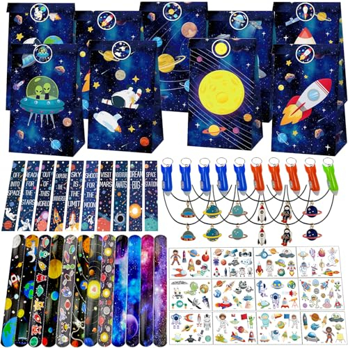 72pcs Spazio Gadget Compleanno Bambini Set, Regalini Fine Festa Compleanno Bambini Spazio, Gadget Compleanno Bambini Spazio, PQKL-party Sacchetti Regalo Giochi Spazio, Festa Compleanno Spazio