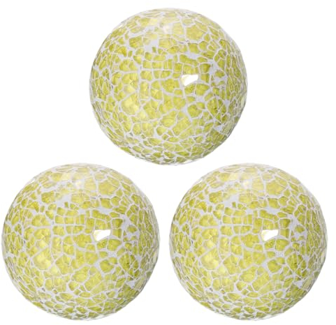 sourcing map 3Pcs Decorative Glass Balls 8cm Orbs Centerpiece Balls Mosaic Glass Ball Sphere for Decor Bowls Vases Dining Table Party, Light Yellow