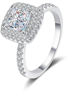 Whoiy Verlobungsring Damen Weißgold 750, Trauring Halo Echt Gold für Frauen mit Lab Diamant 1ct, D, VVS1-VVS2, Gr. 51 (16.2)