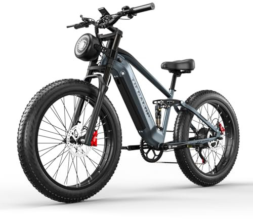 tifgalop Bicicleta eléctrica para Adultos, amortiguación Doble, batería extraíble 48V18AH, Alcance máximo 45-90 km, neumáticos Todoterreno de 26 Pulgadas, Bicicleta eléctrica de montaña.