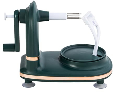 Apfelentkerner, Schäler, Manueller Rotierender Apfelschneider aus Edelstahl mit Saugfuß, Küchenhelfer für Birnen und Zitrusfrüchte (dunkelgrün)