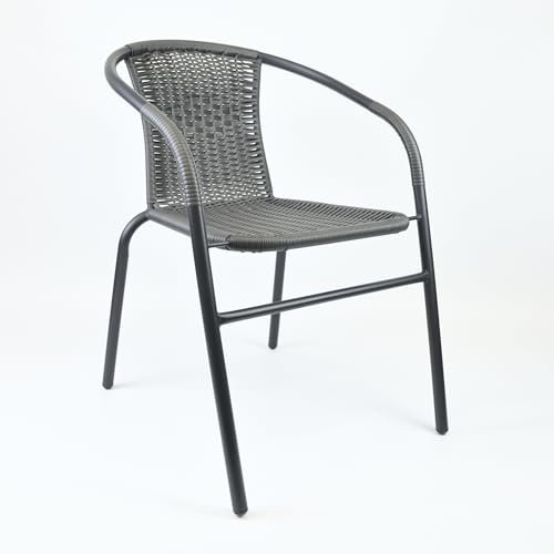 Nexos Bistrostuhl Marseille aus Poly-Rattan Stahlgestell – Farbe: Rahmen SCHWARZ/Bespannung GRAU