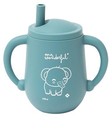 Mr. Wonderful - Vaso antiderrame para bebés - Elefante azul - Libre de BPA - Diseño con 2 Asas - Apto para Lavavajillas y Microondas - 100 ml