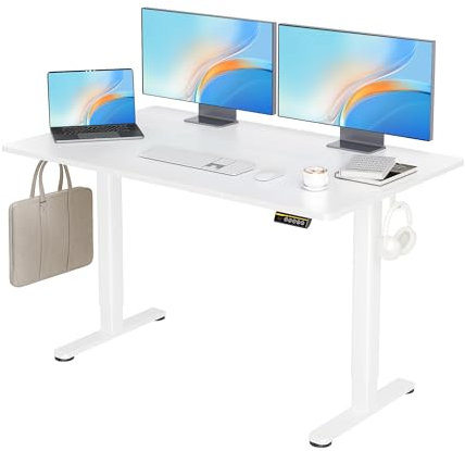 Claiks Bureau Électrique Réglable en Hauteur 140x70 Cm (FSC®) - Bureau Assis-Debout avec Mémoire, Gestion De Câbles, Moteur Silencieux, Design Ergonomique, Blanc - Idéal pour Télétravail