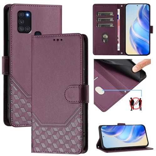 Galafu Hülle für Samsung Galaxy A21s Hülle, PU Leder Handyhülle mit RFID Schutz, Tasche Magnet Schutzhülle mit Standfunktion für Samsung A21s, Violett