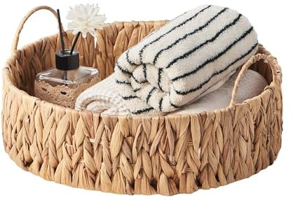Eden & Willow Round Water Hyacinth Tray, Decorative Centrepiece Fruit Basket Bowl | Natural Hand-Woven Seagrass Serving Tray with Handles and Raised Edges (Large, 1, Count)