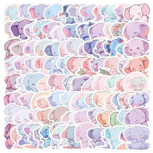 100 Stück Elefant Aufkleber Pack Elephant Sticker Set wasserdichte Vinyl Sticker für Laptop Kinder Autos Motorrad Fahrrad Skateboard Gepäck Koffer Computer Aufkleber Graffiti Decal