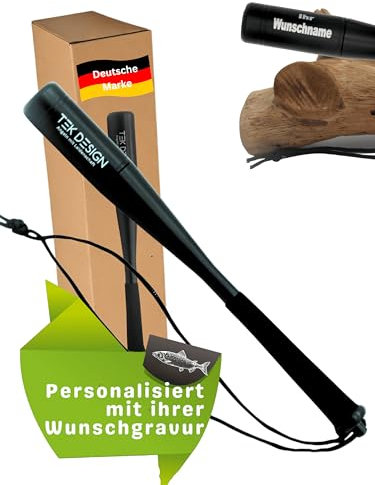 TeK Design Personalisierter Fischbetäuber, Fischtöter aus Aluminium, Fisch totschläger, totschläger Angeln, knüppel, Geschenk für Angler, angelzubehör, 25cm lang, Rutschfester Griff, Schlagholz