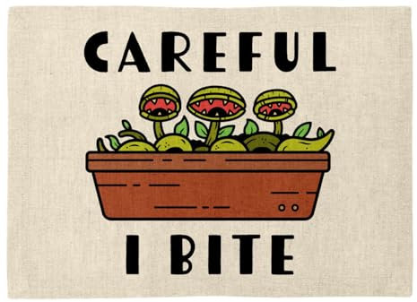 Careful I Bite Venus Trap Fly Plants Pot Gardening Linen Placemat Large 40 x 28.5 cm