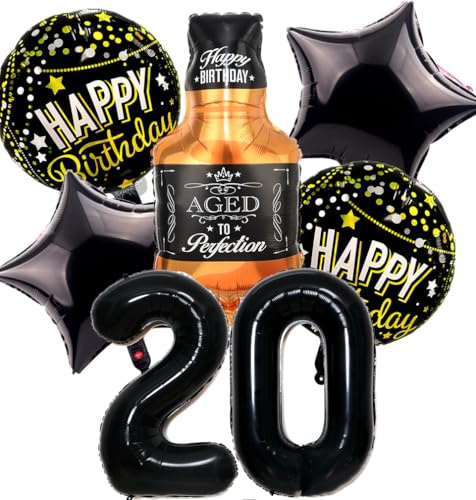 Feelairy 20. Geburtstag Ballons Schwarz, 20 Jahre Männer & Frauen, Whiskey Deko, 20 Stück
