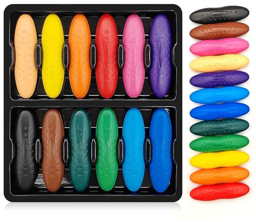 Obidodi Toddler Crayons for Kids, 12 Colors Non-Toxic Peanut Crayons Ages 2-4, Easy to Hold, Washable Safe Baby Crayons for Children