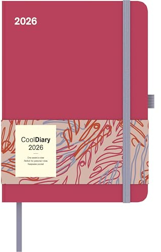 N Neumann - Sunset Coral 2026 – Buchkalender 16x22 cm, Wochenplaner mit 4-sprachigem Kalendarium, internationalem Feiertags- & Mondphasen-Überblick, ... mit Stifthalter & Elastikband: Cool Diary