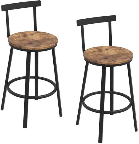 WOLTU 2X Taburetes Bar, Taburetes Altos Cocina, Respaldo Bajo y Reposapiés, Asiento MDF, Patas de Metal, para Comedor, Cafeteria, Barra Cocina, Marrón rústico, BH430vbn-2