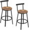 WOLTU Barhocker 2er Set, Barstuhl, Bar Hocker rund, Küchenhocker mit Lehne, Metallgestell, Fußstütze, Tresenhocker 150 kg belastbar, für Bar Kücheninsel Esszimmer, Rustikales Braun, BH430vbn-2