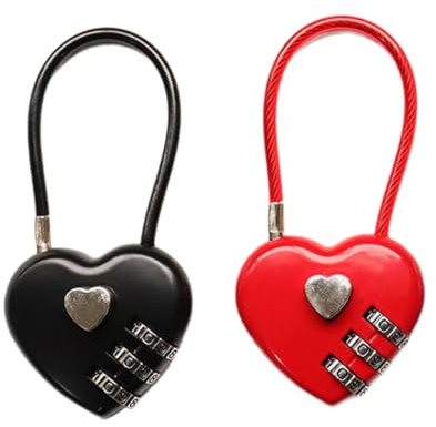 MIRKUZI Lucchetti a combinazione 2 pezzi Lucchetti a combinazione a forma di cuore, graziosi lucchetti a combinazione impermeabili in filo di acciaio a forma di cuore per borse da viaggio