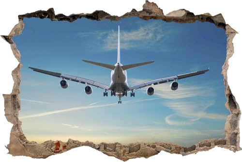 DesFoli Wandtattoo Flugzeug am Himmel Jet - verschiedene Rahmentypen DW000077 Farbe Brauner Stein Querformat, Größe 105 cm x 70 cm