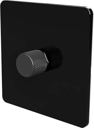 Flat Trailing Edge 2 Way LED Dimmer Switch Rotary Push On/Off for Dimmable LED and Halogen Lights - Black/Grey 1-Gang