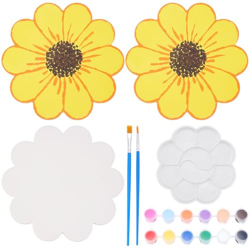 WEBEEDY 3 PCS Mini Yellow Flower Ceramic Plates Paint Kit Sunflower Unpainted White Ceramic Pottery Tray for Adults DIY Colorful Mini Ceremic Pottery Plates Decoration for Creative Gift(11cm)
