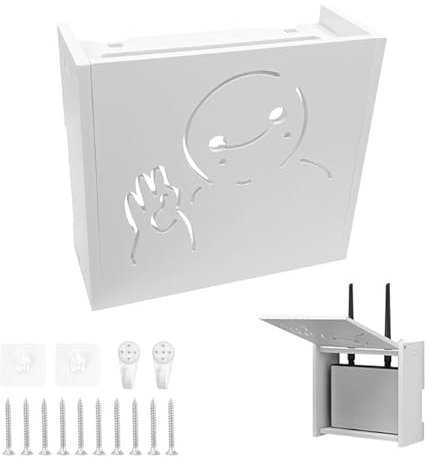jinminamz Porta Modem da Parete, Porta Modem, router Wi-Fi 22 * 20 * 8.5 CM, Nascondi Router a Parete per Nascondere Cavi E Prese Del Router Bianco
