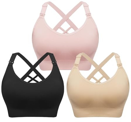HBselect Sport Schwangerschafts Still BH Nahtloser Still BH Still-Bustier | 3er Set Still Oberteil Damen Schlaf BH ohne Bügel, viele Farben & Größen wählbar, mit Stillverschluss für stillende Mütter