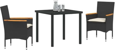 vidaXL Garten Essgruppe 3 STK. Schwarz Poly-Rattan | Hergestellt aus stabilem Stahl für guten Halt, Frischer Look, der die Outdoor-Stimmung hebt,