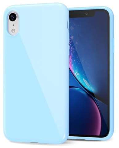LoeoeL for iPhone XR Phone Case Liquid Silicone, Cute Girly Thin Ultra Slim Jelly Soft Rubber Gel Protective Glossy Hard Plastic Case, Plain Solid Color Cover for Women Girl, Light Blue