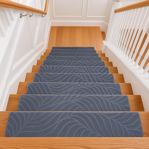 Vixzoid 15 Stück Treppenmatten Selbstklebend 76x20cm Treppenmatten für Holztreppen-Anti-Rutsch-Treppen-Teppich-Tritte,Filz selbstklebend Stufenmatten innen (Hellgrau)