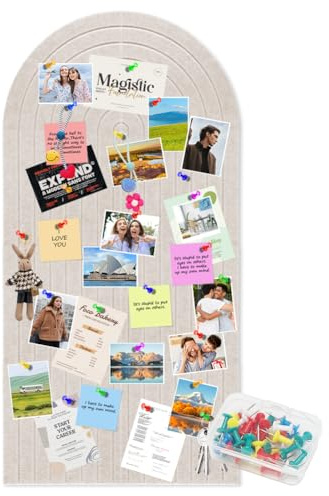 LOMUG Filz Pinnwand Groß Selbstklebend, Filzwand Dekorative Vision Board, Wandpaneele Bogenform für Fotowand Kinderzimmer Zuhause Schulen(Beige-120 x 60cm)