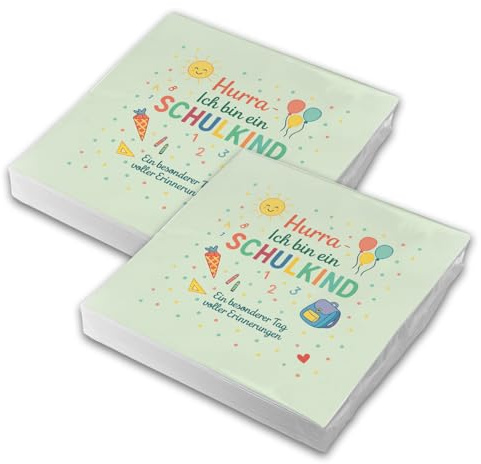 itenga Servietten Endlich Schulkind 30 x 30 cm 3-lagig 40 Stück für Einschulung Schulanfang 3lagig (pastell mint)