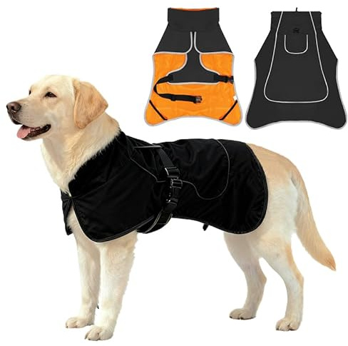 Hunderegenmantel wasserdicht & windfest - Einstellbar für kleine, mittelgroße, große Hunde - Leicht & atmungsaktiv (Schwarz, S)