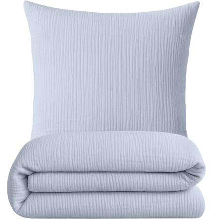 sleepling Musselin Bettwäsche, 155x220 cm + 80x80 cm, Hellblau | Bettbezug + Kissenbezug, 100% Baumwolle, Extra weiche Sommerbettwäsche, Made in EU, OEKO-TEX, Waschbar bis 60 Grad