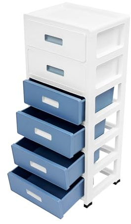 PBTERDTF Schubladenbox aus Kunststoff mit 6 Schubladen und Rollen Rollcontainer Bürocontainer rollbar für Schlafzimmer, Wohnzimmer und Arbeitszimmer 35 x 26 x 83.5cm (6 Schubladen)